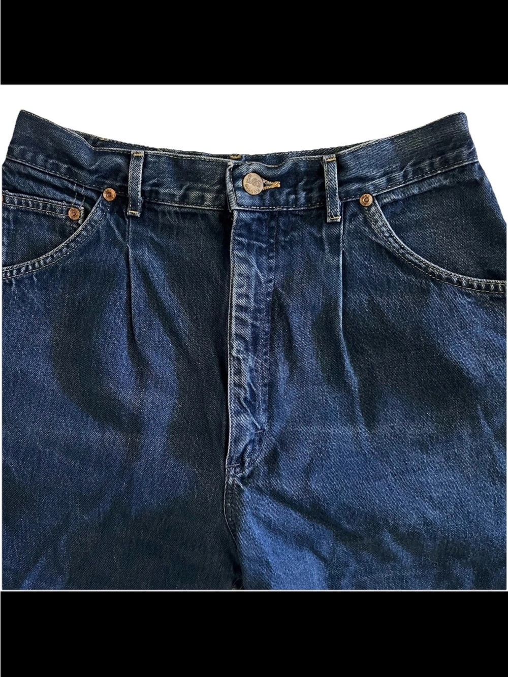 Vintage Lee Mom Jean Made In USA High Waist Pleated Tapered Leg Blue 80s Size 14 - Picture 3 of 9